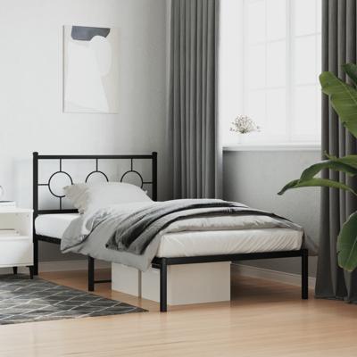 Bedframe met hoofdbord metaal zwart 100x190 cm