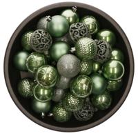 Bellatio Decorations kerstballen - 37x st - salie groen - 6 cm - kunststof - onbreekbaar