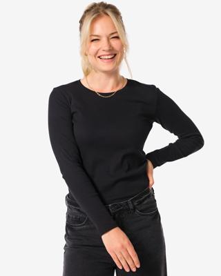 HEMA Dames T-shirt Clara rib zwart (zwart)