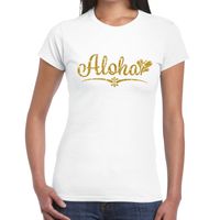 Aloha goud glitter hawaii t-shirt wit dames - thumbnail