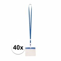 40x Lanyard keycord incl. naamkaartjes houder blauw 11,2 x 58 cm   -