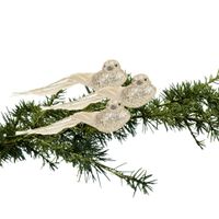 3x stuks kunststof decoratie vogels op clip goud glitter 21 cm