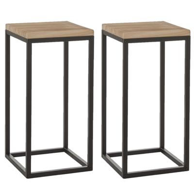 Mica Decorations Bijzettafel Oskar - Set van 2x stuks - vierkant - hout/metaal - zwart - 30 x 62 cm
