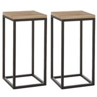 Mica Decorations Bijzettafel Oskar - Set van 2x stuks - vierkant - hout/metaal - zwart - 30 x 62 cm