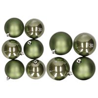 10x stuks kunststof kerstballen mosgroen 8 en 10 cm - thumbnail