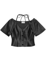 GANNI blouse crop en satin - Noir - thumbnail