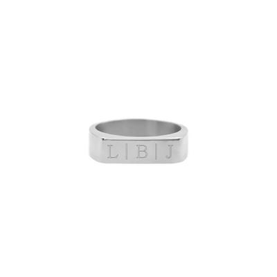 Gegraveerde initialen bar ring - Stainless steel - Zilver - Ringmaat 19