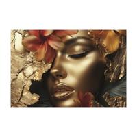 Glasschilderij - Vrouw Met Gouden Tintent - 120 x 80 cm