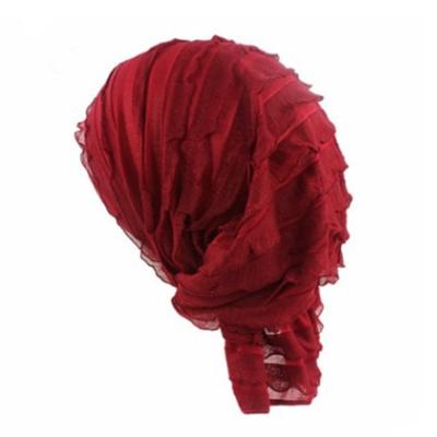 Moslim stapelen GLB chiffon fold tulband GLB chemotherapie GLB (wijn rood)
