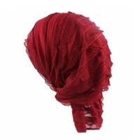 Moslim stapelen GLB chiffon fold tulband GLB chemotherapie GLB (wijn rood)