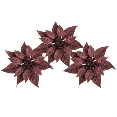 Kerstboomversiering Kerstster - 3x stuks - 18 cm - donkerrood - op clip - ornament - ster