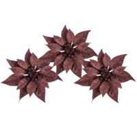 Kerstboomversiering Kerstster - 3x stuks - 18 cm - donkerrood - op clip - ornament - ster