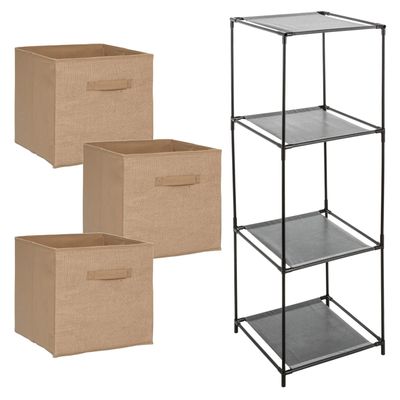 Kastmandjes/opberg mandjes - jute/naturel - 3x stuks van 29 Liter - In rekje van 34 x 98 cm