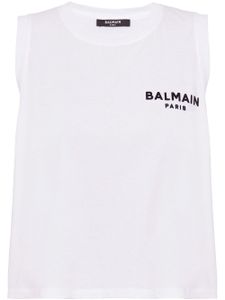 Balmain haut crop en coton à logo floqué - Blanc