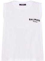 Balmain haut crop en coton à logo floqué - Blanc