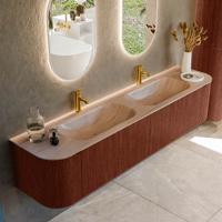 Badmeubel Mondiaz Kurve-Dlux | 200 cm | Meubelkleur Ruby | Wastafelkleur Saba | Solid surface | Wasbak beide zijden spoelbak | 2 kraangaten