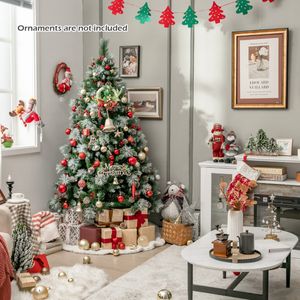 Kunstkerstboom LED Verlichte Dennenboom met Dennenappels Rode Bessen 11 Lichtmodi Kerstboom Kunstboom voor Kerstmis (180 cm)