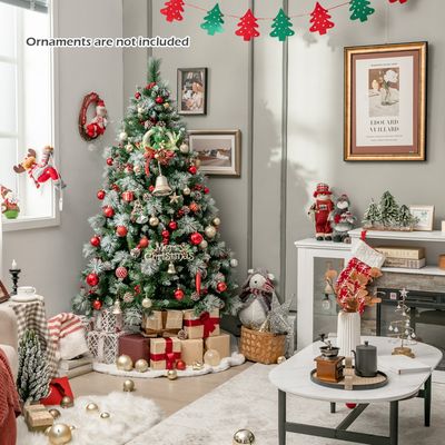 Kunstkerstboom LED Verlichte Dennenboom met Dennenappels Rode Bessen 11 Lichtmodi Kerstboom Kunstboom voor Kerstmis (180 cm)