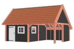 Kapschuur De Hofstee XXL 785x595 cm - Combinatie 1- Kapschuurdak- Onbehandeld lariks Douglas hout- Trendhout
