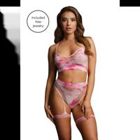 Le Désir by Shots 2-delige bh-set met jarretels en schitterende eye contact bling sticker - One Size - Multicolor - thumbnail