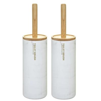 2x stuks 5five wc-/toiletborstel met houder - wit met marmer effect - kunststof/bamboe - 38 cm