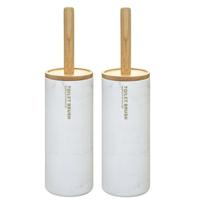 2x stuks 5five wc-/toiletborstel met houder - wit met marmer effect - kunststof/bamboe - 38 cm