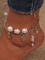 3Pcs Bohemian Resort Wind Pearl Shell Multi-layer Anklet Ethnic Beach Jewelry - thumbnail