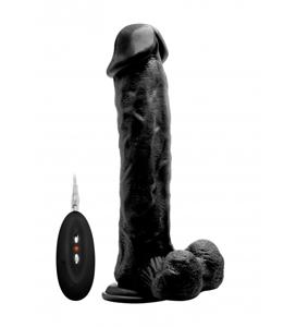Vibrating Realistic Cock - 11" - With Scrotum - Black