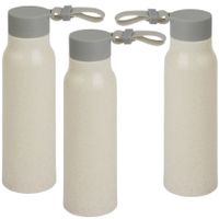 6x Stuks glazen waterfles/drinkfles beige coating met kunststof schroefdop 300 ml