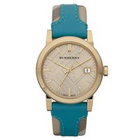 Horlogeband Burberry BU9112 Leder Turquoise 18mm