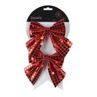 Decoris Decoragtie strikken - 2x - rood - pailletten - 12 x 13 cm - bruiloft/feest versiering