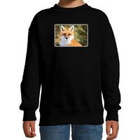 Dieren sweater / trui met vossen foto zwart voor kinderen - thumbnail