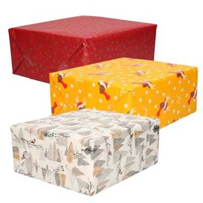 Luxe Kerst cadeaupapier pakket - 3 prints mix - 9x rollen - 250 x 70 cm - cadeaupapier