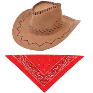 Carnaval verkleed hoed voor een cowboy - bruin - polyester - heren/dames incl. bandana