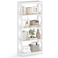 Hoge Boekenkast met 5 Planken Open Houten Boekenkast met Ruitvormige Structuur Opbergrek voor Tentoonstellingen