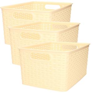 Opbergmand - 4x - Kastmand - rotan kunststof - beige/geel - 18 Liter - 29 x 39 x 20 cm