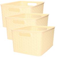 Opbergmand - 4x - Kastmand - rotan kunststof - beige/geel - 18 Liter - 29 x 39 x 20 cm