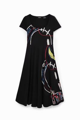 Wijd uitlopende midi-jurk - BLACK - S