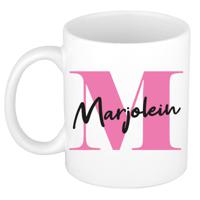 Naam mok Marjolein - roze - wit - keramiek - 300 ml - verjaardag/cadeau beker