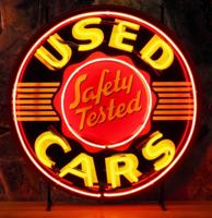 Used Cars Safety Tested Neon Lamp met bedrukte Achterplaat 60 x 60 cm