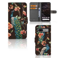 Google Pixel 7A Telefoonhoesje met Pasjes Pauw met Bloemen