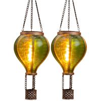 Solar luchtballon lantaarn - 2x - groen - hangend - 12 led lampjes - vlam effect - 11 x 36 cm