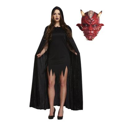 Carnaval verkleedkleding set Duivel - Latex masker - Cape met capuchon rood - volwassenen
