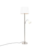 QAZQA Smart vloerlamp staal met witte kap incl. Wifi A60 en E14 -