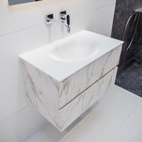 Mondiaz Vica Moon badmeubel wit carrara mat 80 cm 2 lades solid surface enkele spoelbak midden zonder kraangat - thumbnail