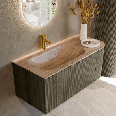 Badmeubel Mondiaz Kurve-Dlux | 105 cm | Meubelkleur Shadow | Wastafelkleur Arena | Solid surface | Wasbak linker zijde spoelbak | 1 kraangat