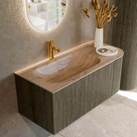 Badmeubel Mondiaz Kurve-Dlux | 105 cm | Meubelkleur Shadow | Wastafelkleur Arena | Solid surface | Wasbak linker zijde spoelbak | 1 kraangat