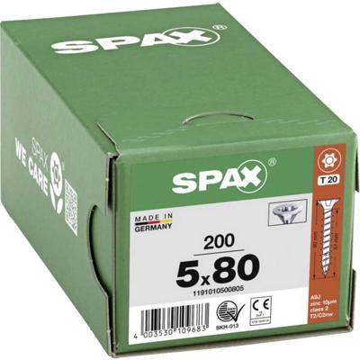 SPAX 1191010500805 SPAX Seko-T Houtschroef 5 mm 80 mm Torx, Binnen-T Staal Galvanisch verzinkt 200 stuk(s)