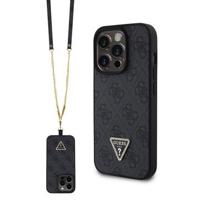iPhone 15 Pro Guess 4G Strass Triangle Metal Logo Case with Crossbody Strap - Black - thumbnail