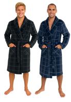 Heren badjas ruit - fleece badjas met sjaalkraag - 2 kleuren-l-antraciet